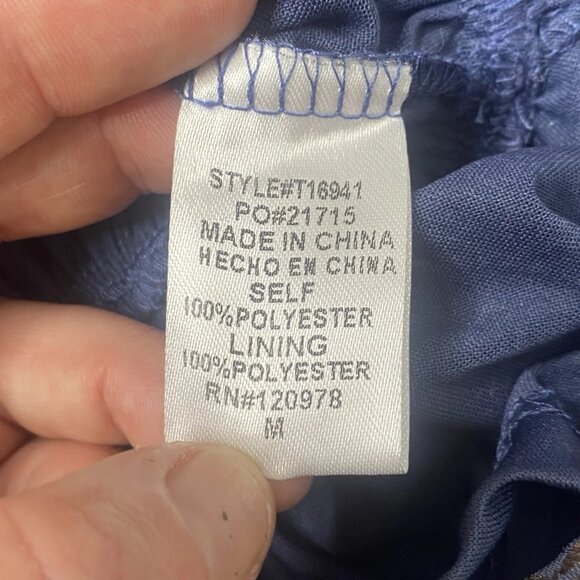 Entro Top Ladies Blue w/ Metallic Gold Leopard 3/4 Sleeves Ruffled V Neck - Picture 10 of 13